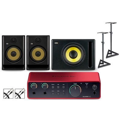 Focusrite 2i2 Gen4 wKRK ROKIT G5 MonitorsSubwoofer wStandsCables ROKIT 8