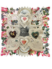 Antique Valentine Card  lot of 7 &ndash;paper lace  Embossed die cut Heart, c.1900