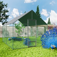 BingoPaw Roofed Metal Chicken Coop Walk-in Poultry Cage Chicken Run Kennel Cage