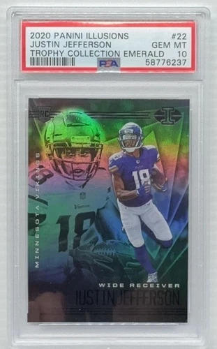 2020 Panini Illusions Justin Jefferson Emerald Trophy Collection RC #22 PSA 10