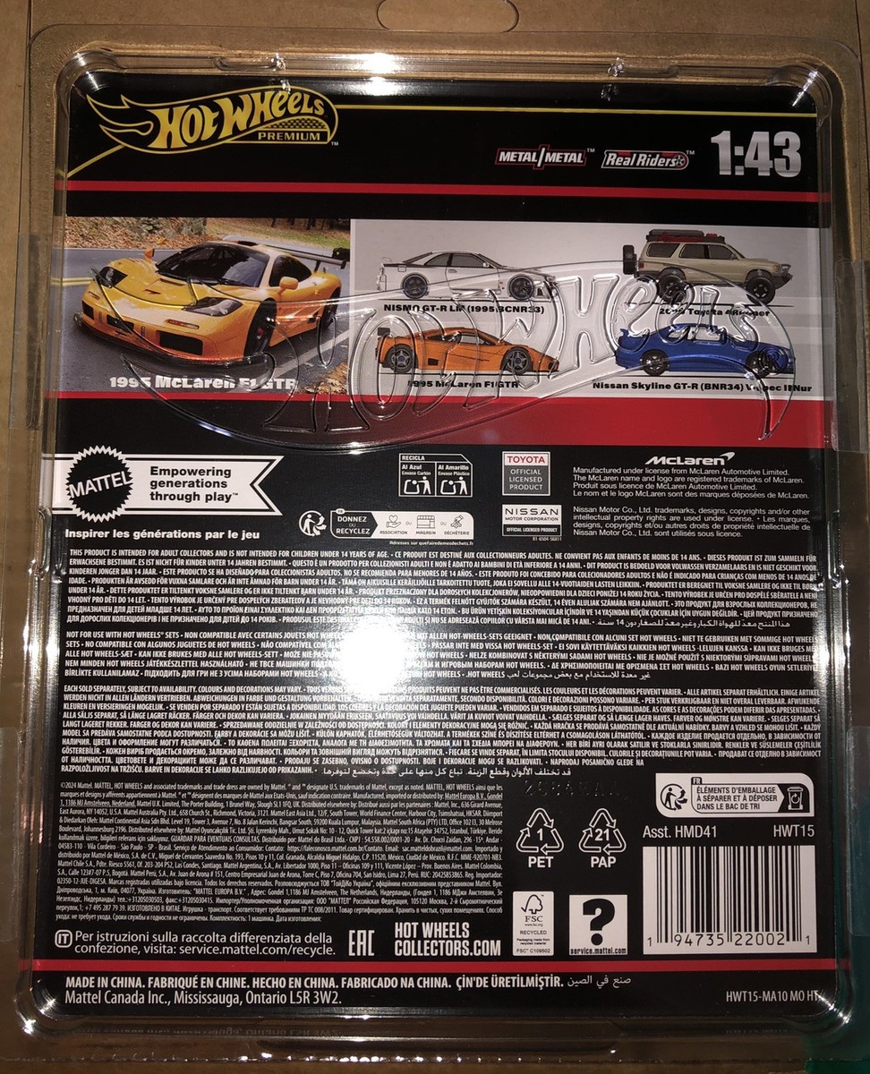 HOT WHEELS PREMIUM 1:43 1995 McLaren F1 GTR METAL REAL RIDERS #14