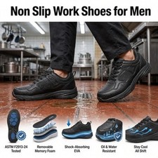 Men's Non Slip Work Shoes Slip Resistant Chef Kitchen Restaurant Sneakers Black