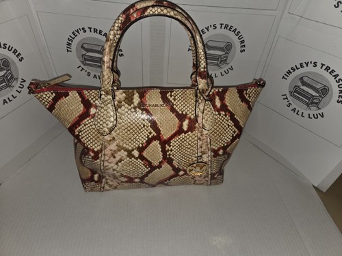 Michael Kors Ciara Medium Satchel in a python/snakeskin embossed print