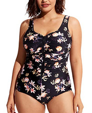 DELIMIRA Women's One Piece Bathing Suit Plus Size Swimsuit Tummy Control Front