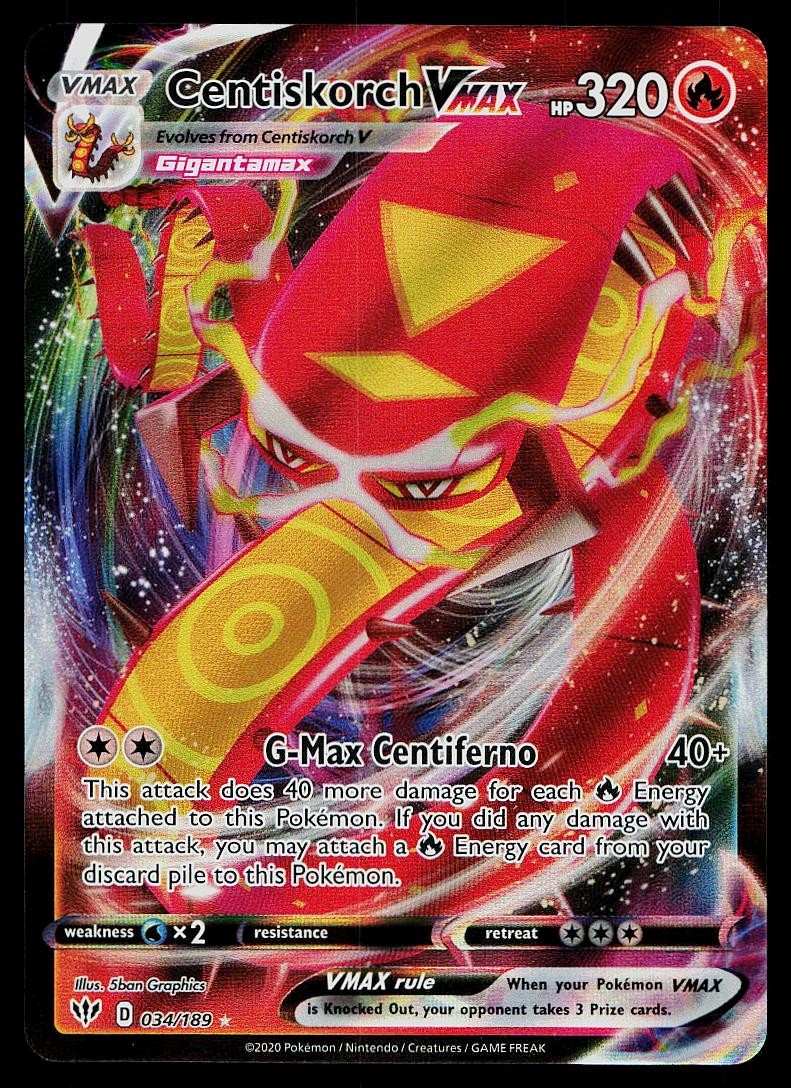 Pokemon Card Darkness Ablaze Centiskorch VMAX 034/189 VMAX Rare