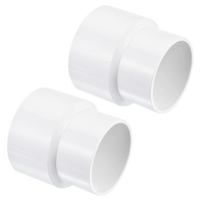 2x PVC-Reduzierrohrverschraubung 3 x 2 1/2''ID, gerader Kupplungsadapter, weiß