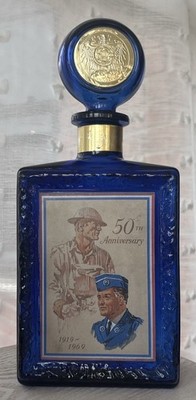 Vintage J. W. Dant Whiskey Decanter  American Legion 50th Cobalt Blue Bottle