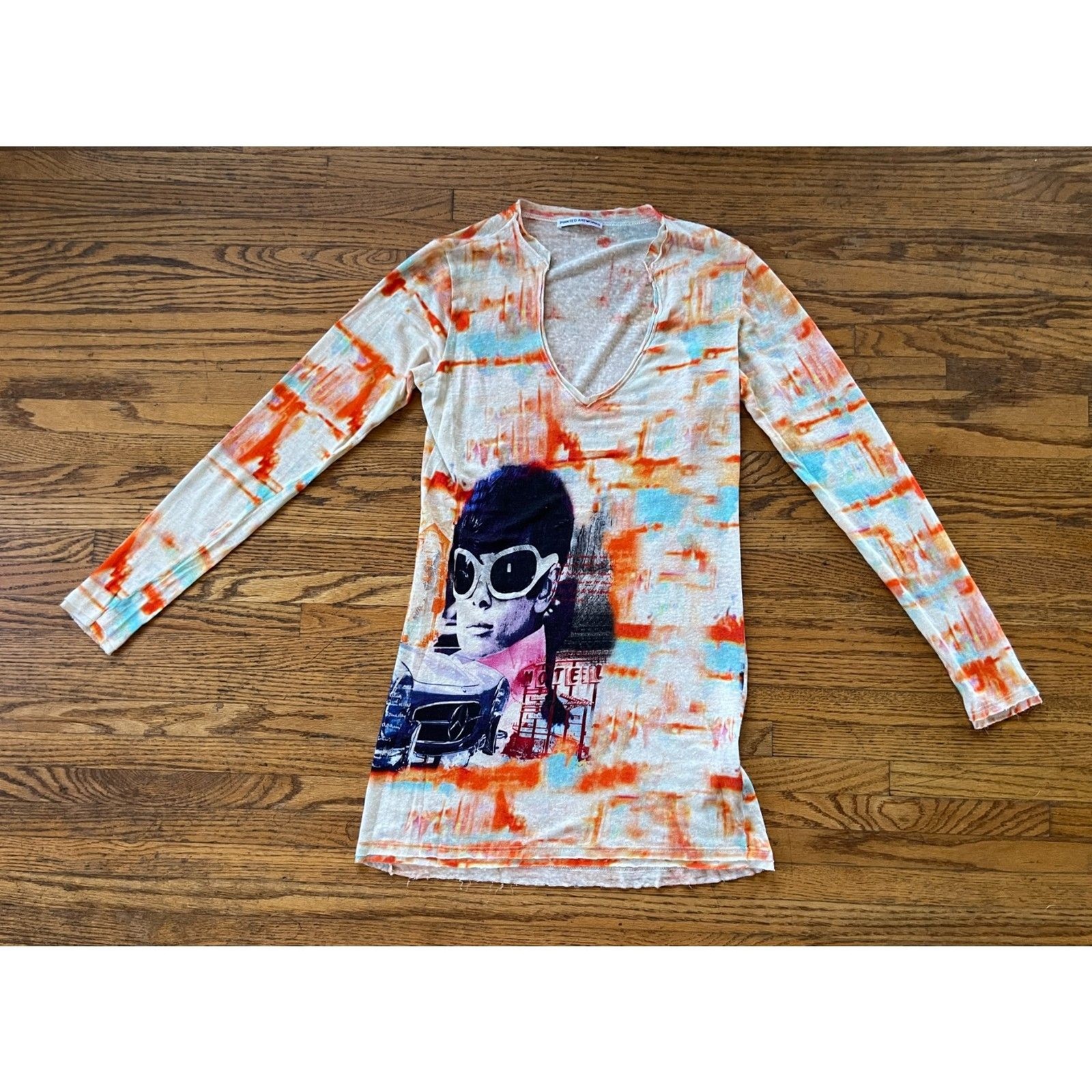printed artwork Multicolor Long Sleeve T Shirt Tee Top   Women's Size Large image 3