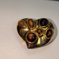 Gold Heart Belt Buckle with Brown Accents Vintage
