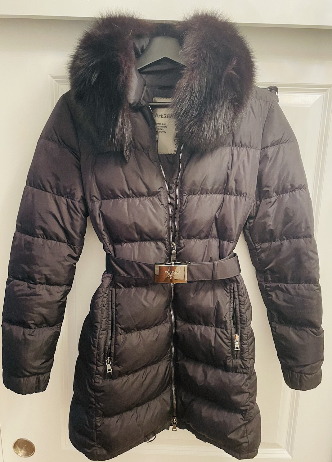 prada puffer jacket belted
