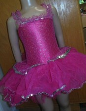 Dance Costume with attached peplum tutu girls sizes Rasberry silver lace Ballet