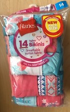Hanes Girls Bikinis Tagless 14-Pair Underwear No Ride Up  Size 14 Breathable