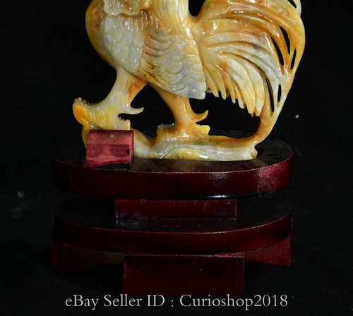 9.6" Old Chinese Natural Xiu Jade Fengshui 12 Zodiac Year Rooster Cock Sculpture - Picture 12 of 12