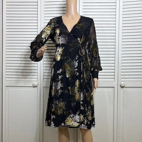 NWT ASTR the Label Sonya Velvet Floral Wrap Dress Multicolor Lined Small