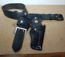 Vintage Black LEATHER HOLSTER  BELT 34  w/ Bullet Holder - Nice