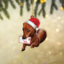 Dachshund Dog Merry Christmas Ornament, Dachshund Dog Xmas Lights Ornament