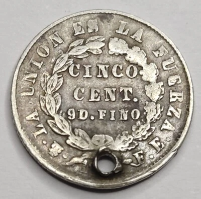 Rare Monnaie Argent, 5 Centavos 18?? - BOLIVIA (2) - Photo 1/2