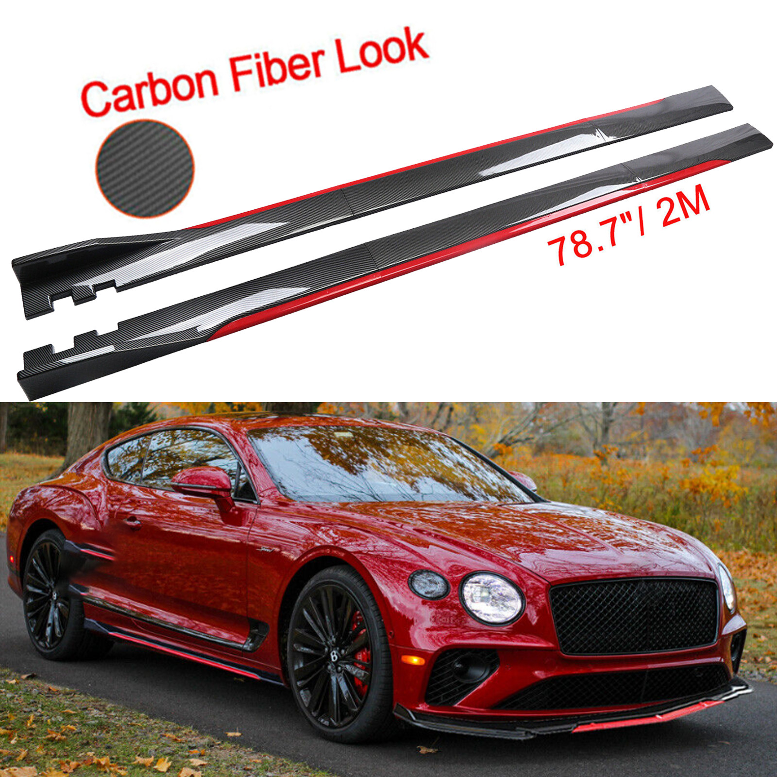 For Bentley Continental Carbon Fiber Look 78.7" Side Skirt Extension Spoiler
