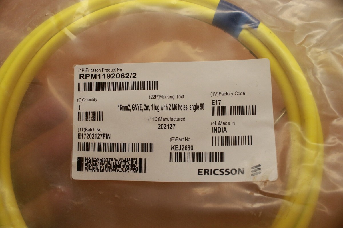 Ericsson Rpm1192062/2 Cable 16mm2 GNYE 2m Long 1 Lug With 2 M6