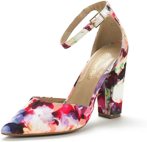 Damen-Hochzeitspumps Knöchelriemen spitz hoher klobiger Absatz elegante Schuhe - Bild 1 von 24