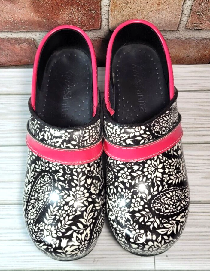 35 Koi By Sanita Blanco Floral Negro y Rosa Zuecos Cerrados Cómodos Zapatos Mules EE. UU. Foto 3 de 4