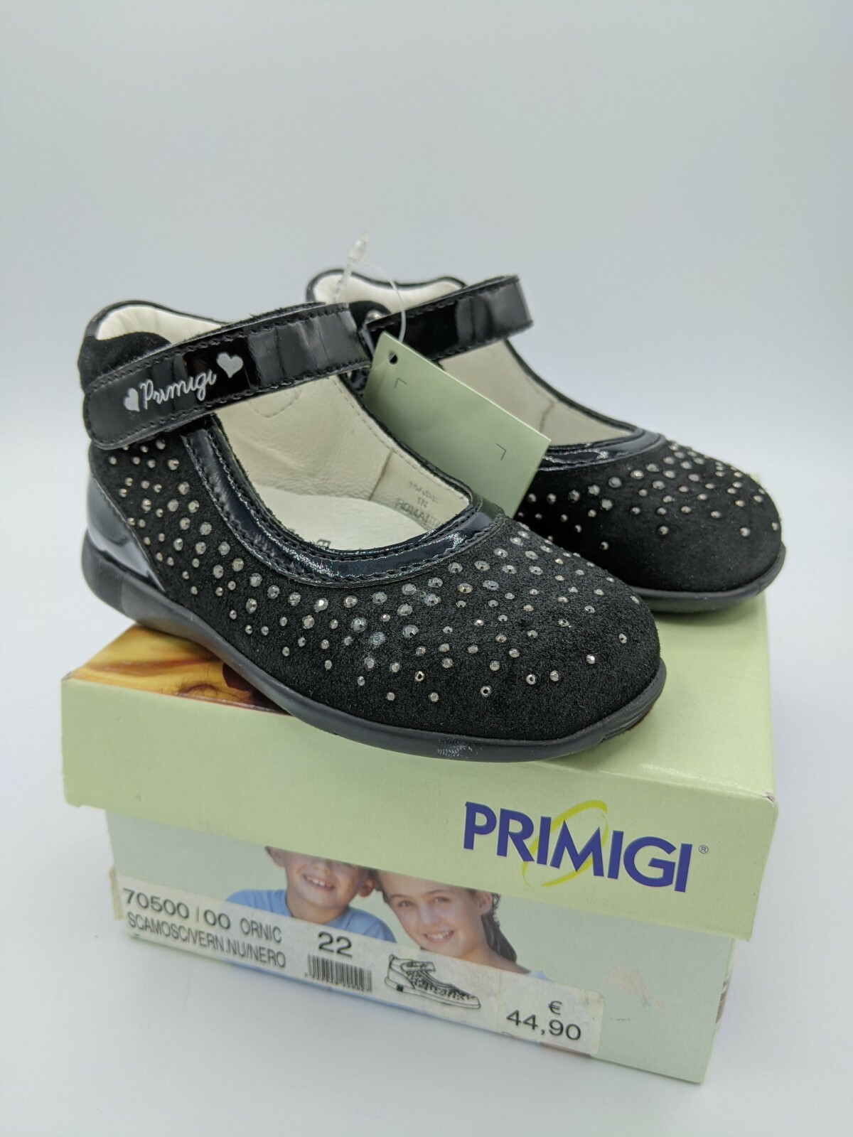 Ballerine Bebè bambina 22 PRIMIGI NUOVE in camoscio e vernice nero, primi  passi - home.sdcTitle