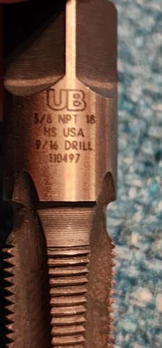 Union Butterfield (UB): 3/8"-18 NPT HS USA Pipe Tap 110497, 9/16" Drill 4 Flutes - Foto 2 di 9