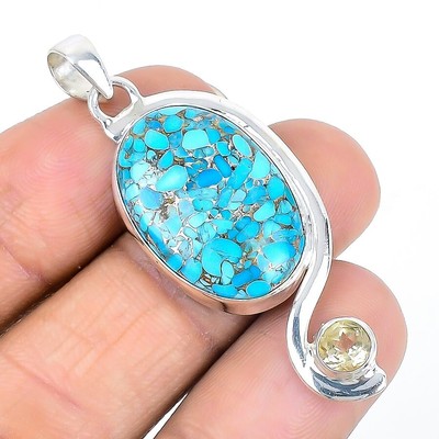 Hals Chakra Kupfer Blau Türkis Stein Massiv Silber Hochzeit Mutter Anhänger