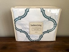 Southern Living Westcott Ogee 3 PC King Duvet Cover Pillow Sham Set Arctic White