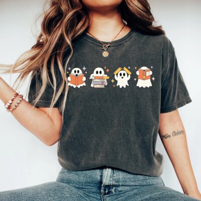 Ghosts Reading Books Shirt, Books Lover Ghost Gift, Cute Little Ghost Shirt, Wom