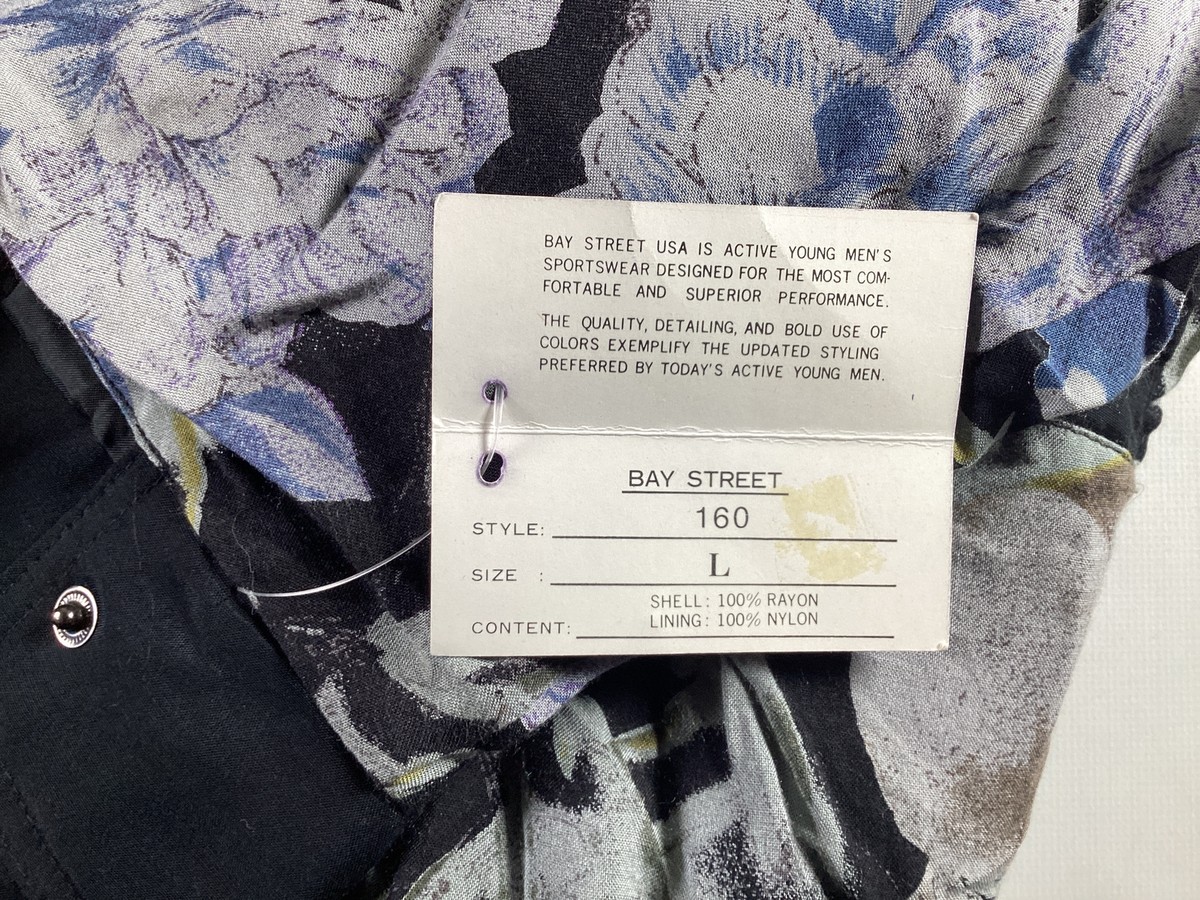 Mens Vintage Bay Street Black Patterned Windbreaker Coat Large L