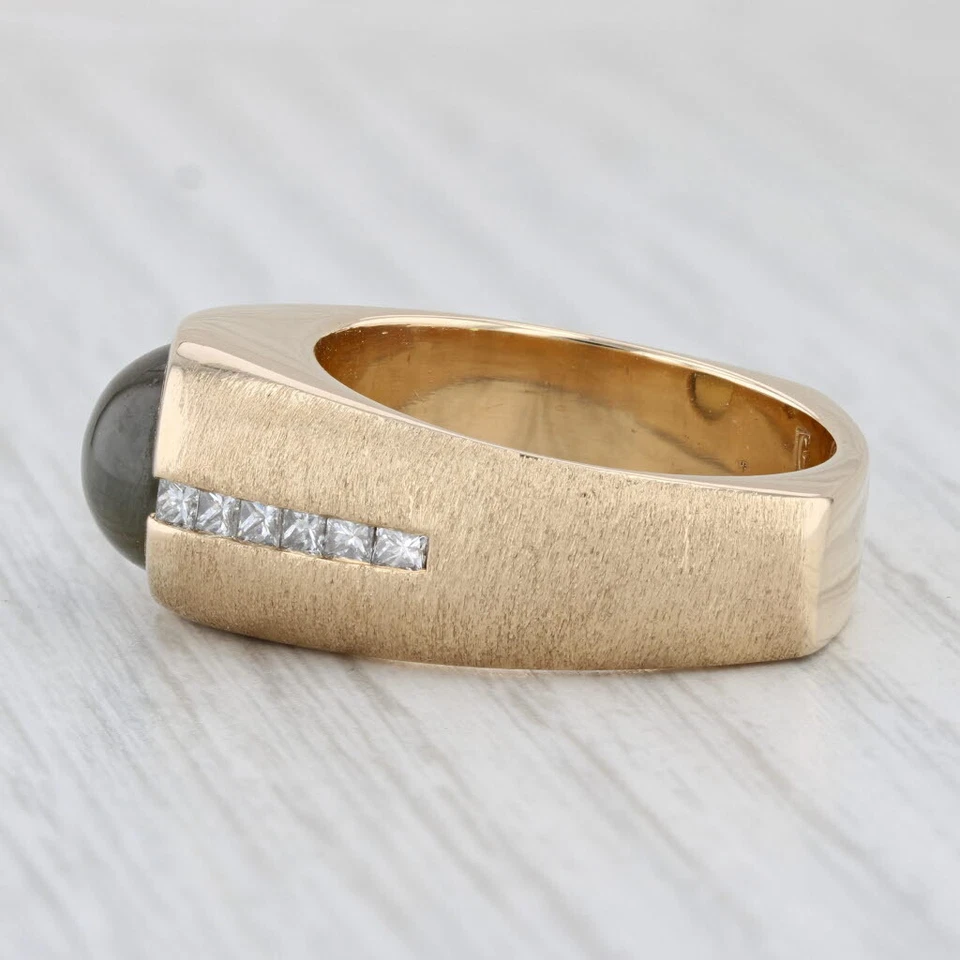 Anillo de diamantes crisoberilo ojo de gato marrón oro amarillo de 14 k talla 10,5 para hombre GIA Foto 3 de 4