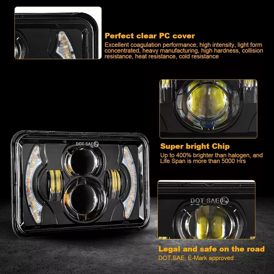 Proyector halo faros LED 4x6" haz sellado alto-bajo para YAMAHA TW200 DT 125 RE Foto 4 de 4