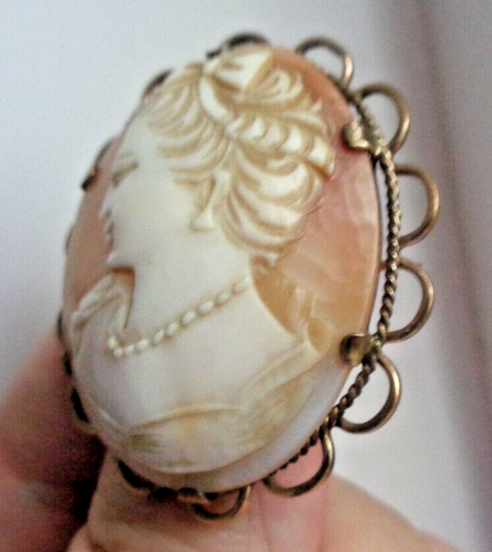Vintage Rétro 12ct Roulé Or Sculpté Coque Cameo Broche 1950/60s - Clewco - Photo 6 sur 6