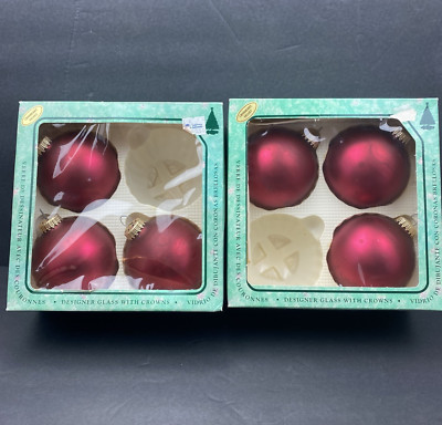 6 Christmas By Krebs Burgundy Red Cranberry Velvet Glass Ornaments Large 3 
