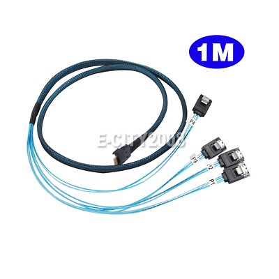 Slim SAS 4.0 SFF-8654 4i 38pin Host to 4 SATA Target Hard Disk Raid Cable 1M