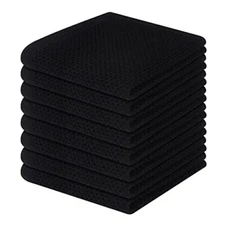  100% Cotton Waffle Weave Kitchen Dish Cloths, Ultra Black 12 x 12 - 8 Pack