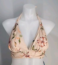 Nwt Women  s Cupshe Pale Peach Bikini Top Size M Halter Top With Floral Design