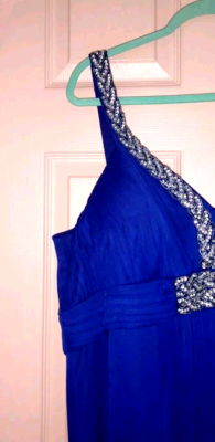 betsy adams blue dress Long Prom Dress With Ruffled One-Shoulder Bodice PromGirl