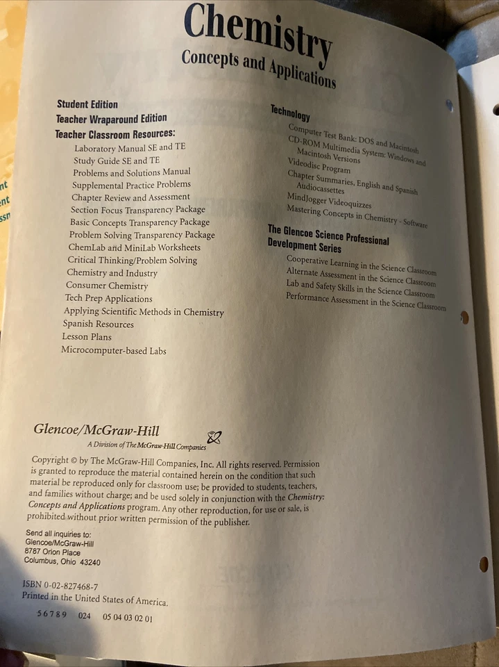 Chemistry Concepts & Applications Section Focus Transparency Masters Educational - Image 4 of 4