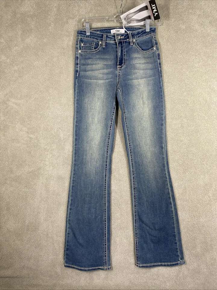 YMI Womens Jeans 27 33 Rhinestone Pockets Embellished Flare Denim Fade Bling - Image 2 of 4