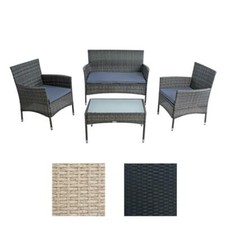 4tlg. Sitzgruppe inkl. Auflagen Polyrattan mit Glastisch
