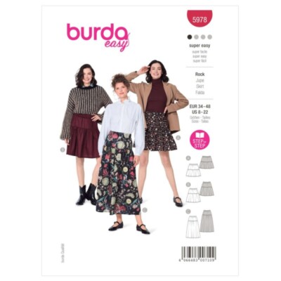 Burda Style Schnittmuster 5978 Misses  Swingy, Stufenröcke zum Überziehen sehr leicht