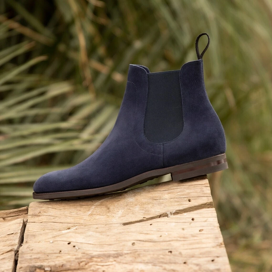 Handmade Men's Navy Blue Suede Chelsea Boots, Men Fashion Dress Ankle  Boots