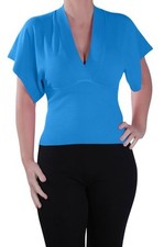 Womens V Neck Short Sleeve Fine Knit Stretch Jumper Ladies Sweater Pullover