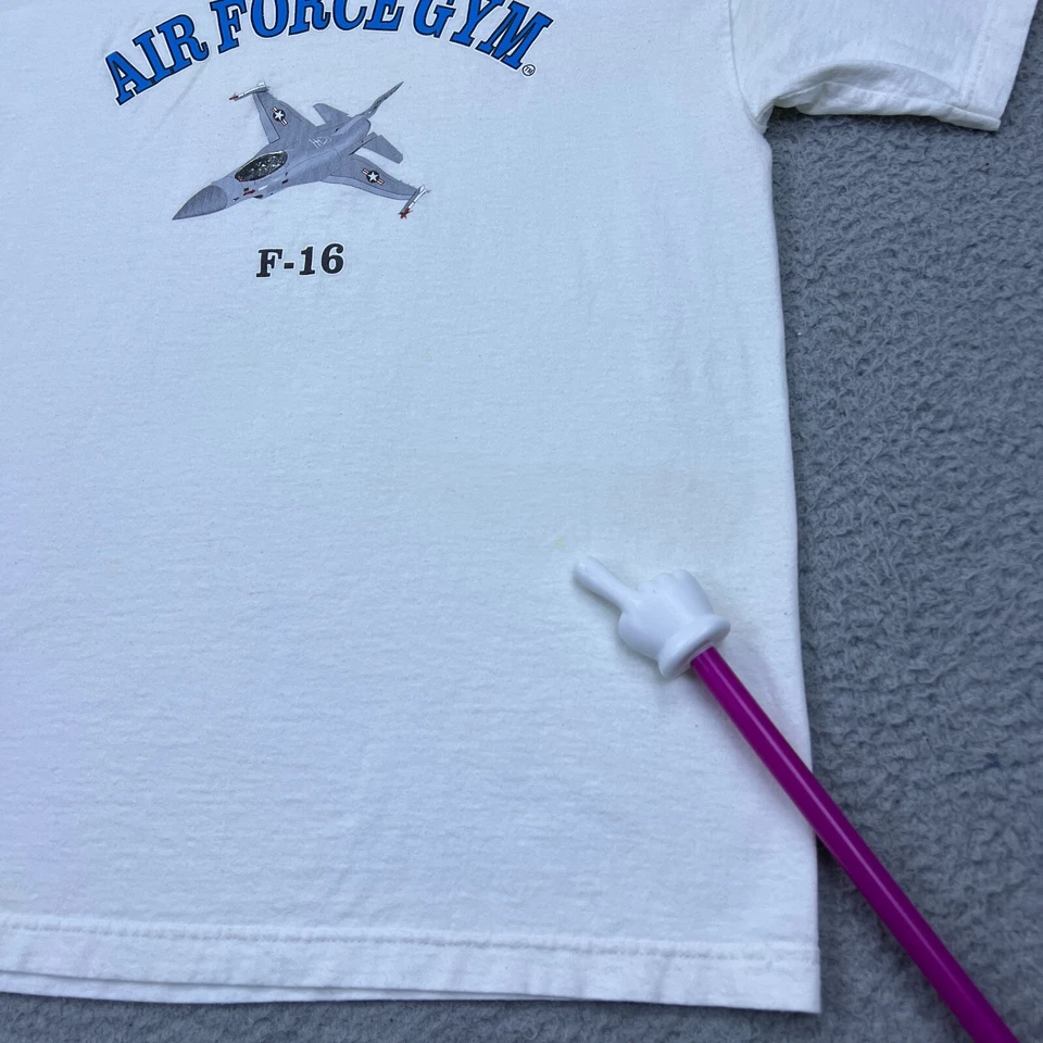 Camiseta De Colección USAF Gimnasio Fuerza Aérea F-16 Blanca Grande Cuello Redondo Hecha en EE. UU. LEER Foto 2 de 4