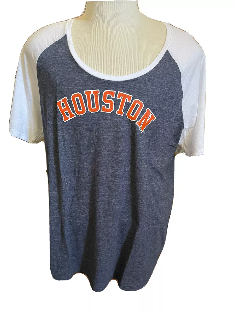 Mlb Houston Astros Heather Blue White Raglan Women Shirt New Sz 1X