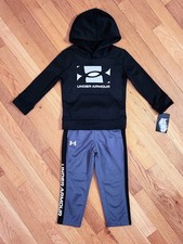 NEW Under Armour Toddler Boy Fleece Hoodie Pant Set, Black 2T