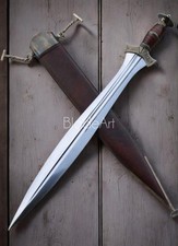 Hand-Forged Greek Xiphos Sword – 24 Inch Double-Edged Steel Blade with Wooden Ha