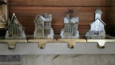 VTG Christmas Stocking Holders Village Metal  Set 4 Antique Brass Finish Heavy